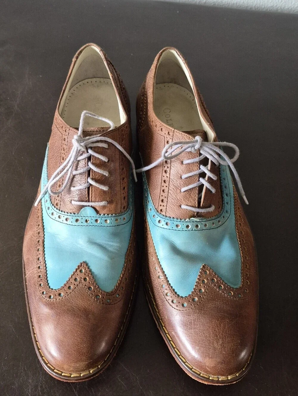 Cole Haan Colton Wingtip Spectator Shoes brown teal Nike Air Sole Rare Size 10